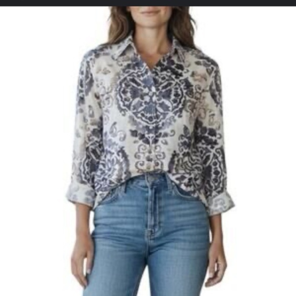 Tory Burch Brigitte Medallion silk Cotton Long-Sleeve Button-Up Blouse